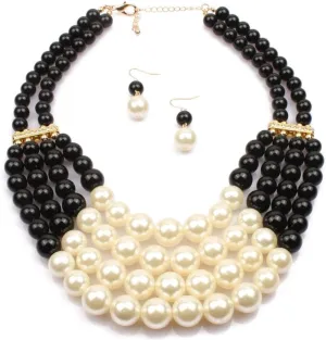 Fashionable and exaggerated multilayer multicolor Imitation pearl choker Drop Dangle Earring jewelry set Bridal necklace Dress Accessories for Women's and girls gifts(Six color optional)