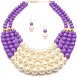 Fashionable and exaggerated multilayer multicolor Imitation pearl choker Drop Dangle Earring jewelry set Bridal necklace Dress Accessories for Women's and girls gifts(Six color optional)