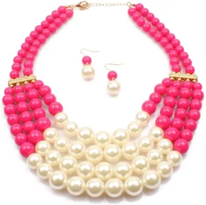 Fashionable and exaggerated multilayer multicolor Imitation pearl choker Drop Dangle Earring jewelry set Bridal necklace Dress Accessories for Women's and girls gifts(Six color optional)
