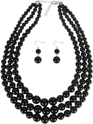 Fashionable and exaggerated three-layer Imitation pearl choker Earring jewelry set monochrome beaded necklace for Women's and girls gifts
