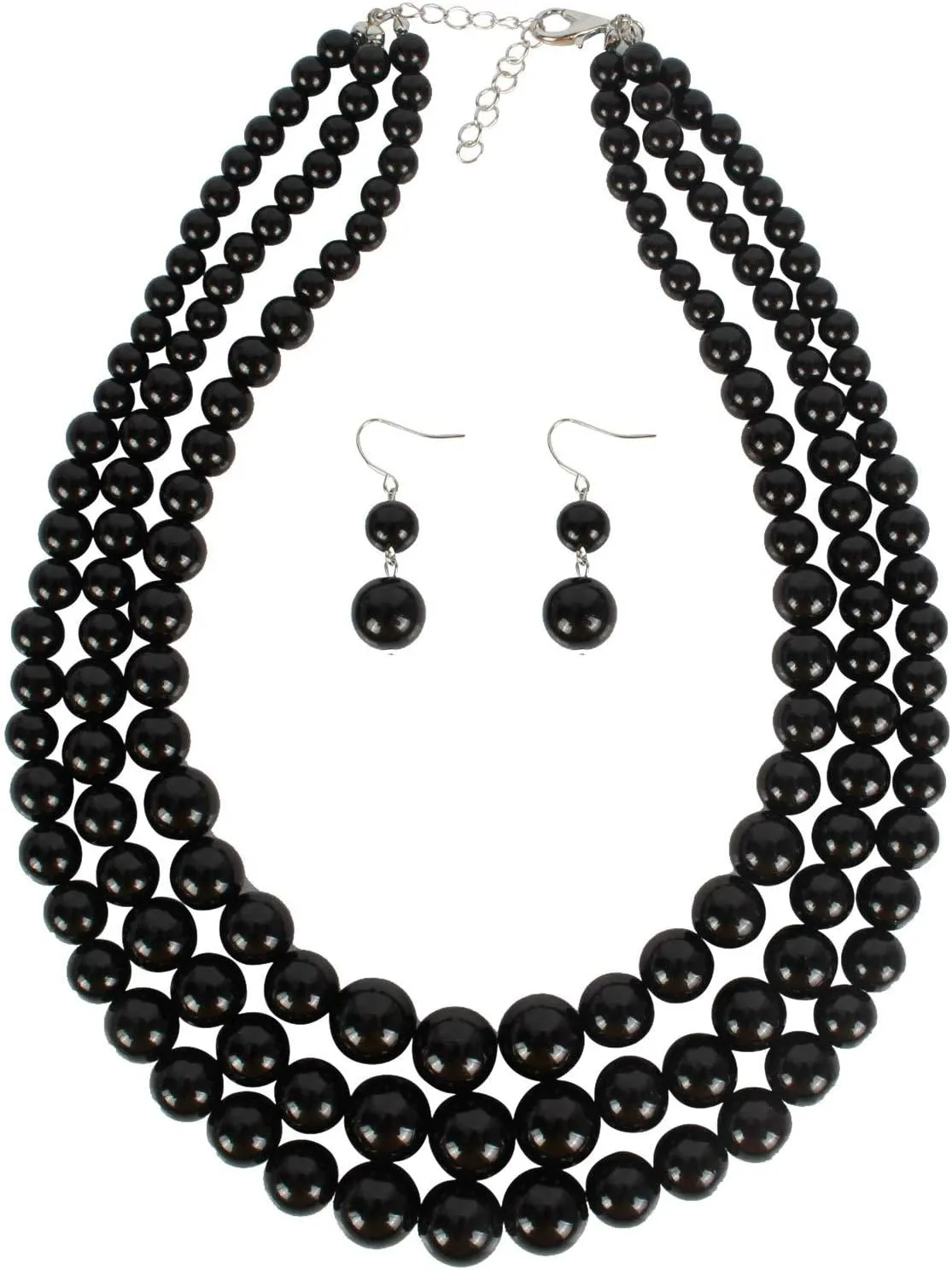 Fashionable and exaggerated three-layer Imitation pearl choker Earring jewelry set monochrome beaded necklace for Women's and girls gifts