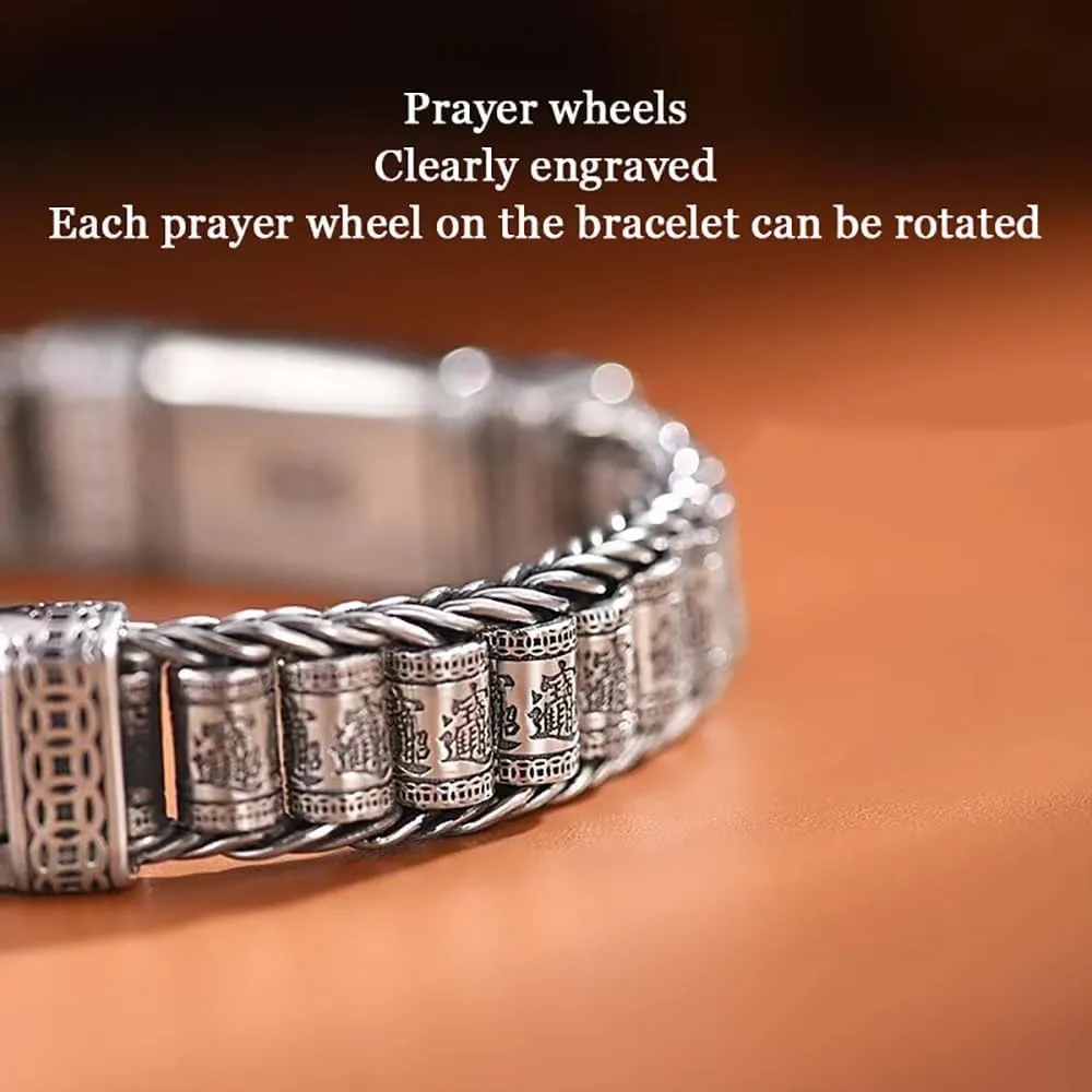 Feng Shui Pi Xiu Bracelet, Tibetan Buddhist Wealth Luck Happiness Lucky Bracelet, Neo Chinese Style Vintage Pi Xiu Bracelets Bring Prosperity, Retro Sterling Silver Bracelets