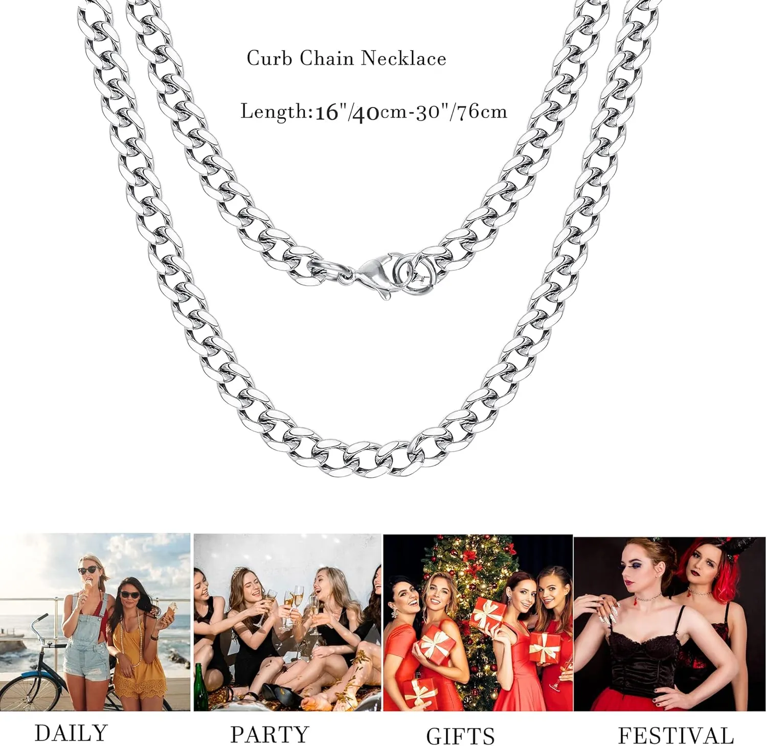 FIBO STEEL 3.5-10mm Stainless Steel Cuban Necklace Mens Women Curb Link Chain, 16-30 inches