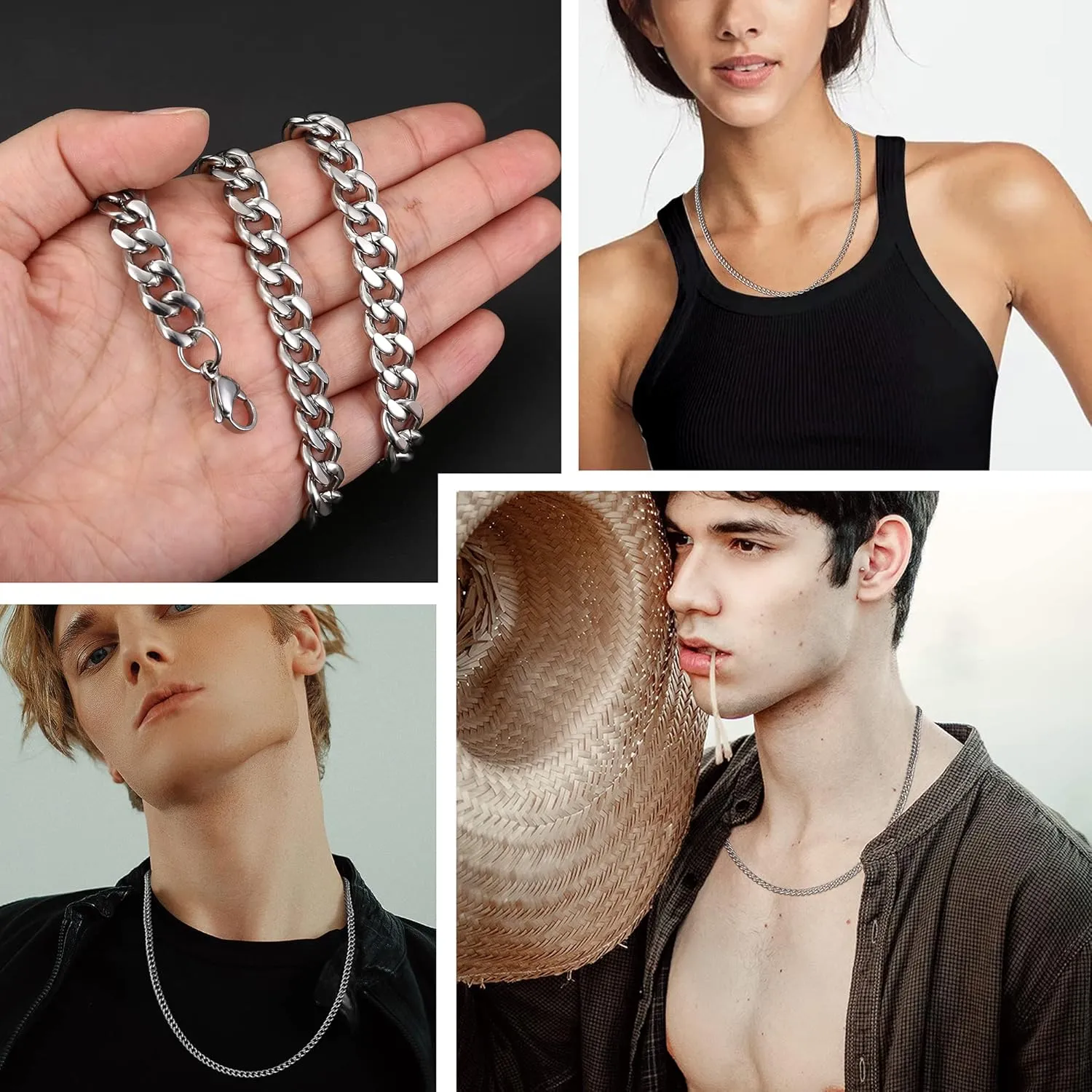 FIBO STEEL 3.5-10mm Stainless Steel Cuban Necklace Mens Women Curb Link Chain, 16-30 inches