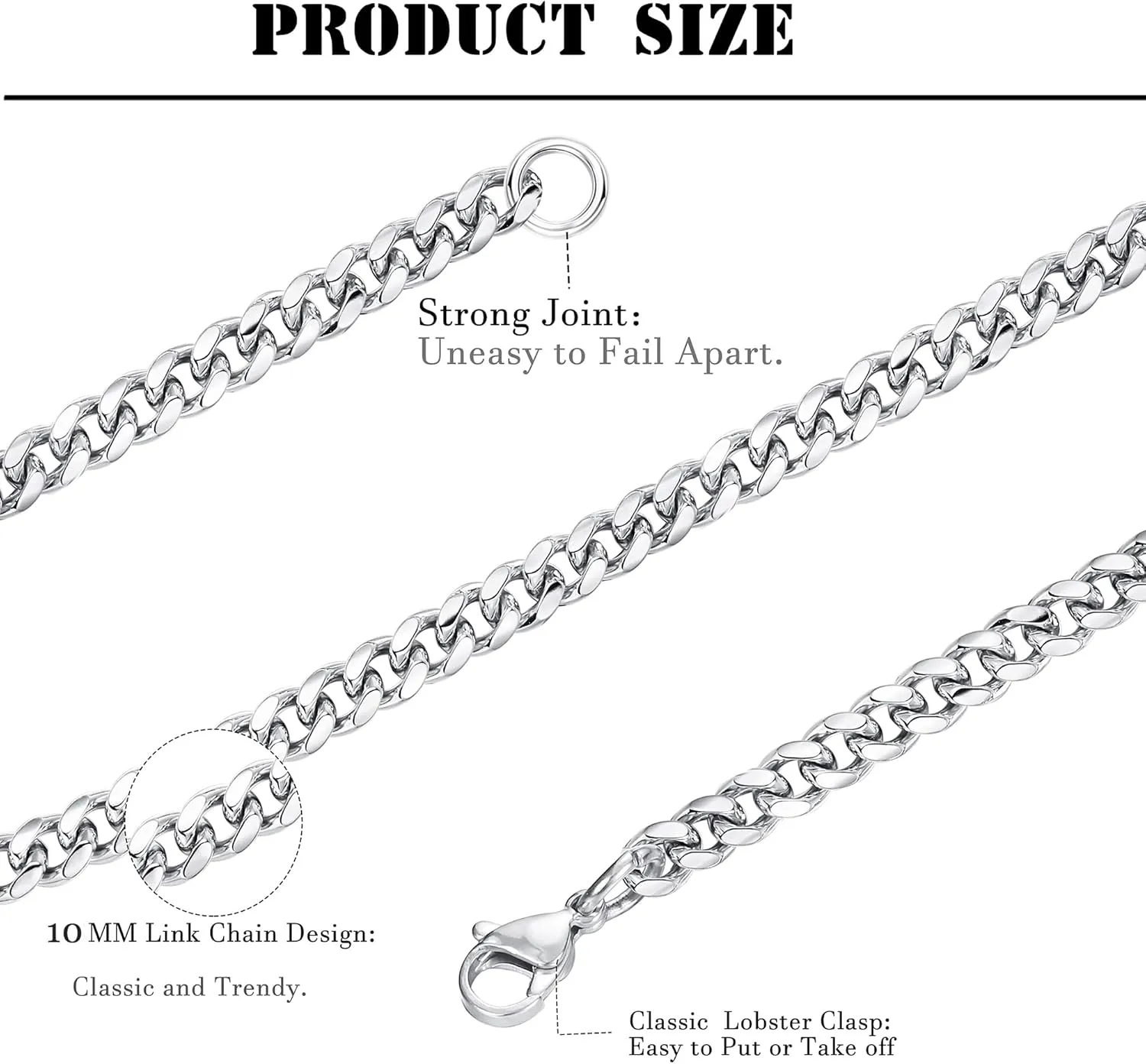 FIBO STEEL 3.5-10mm Stainless Steel Cuban Necklace Mens Women Curb Link Chain, 16-30 inches