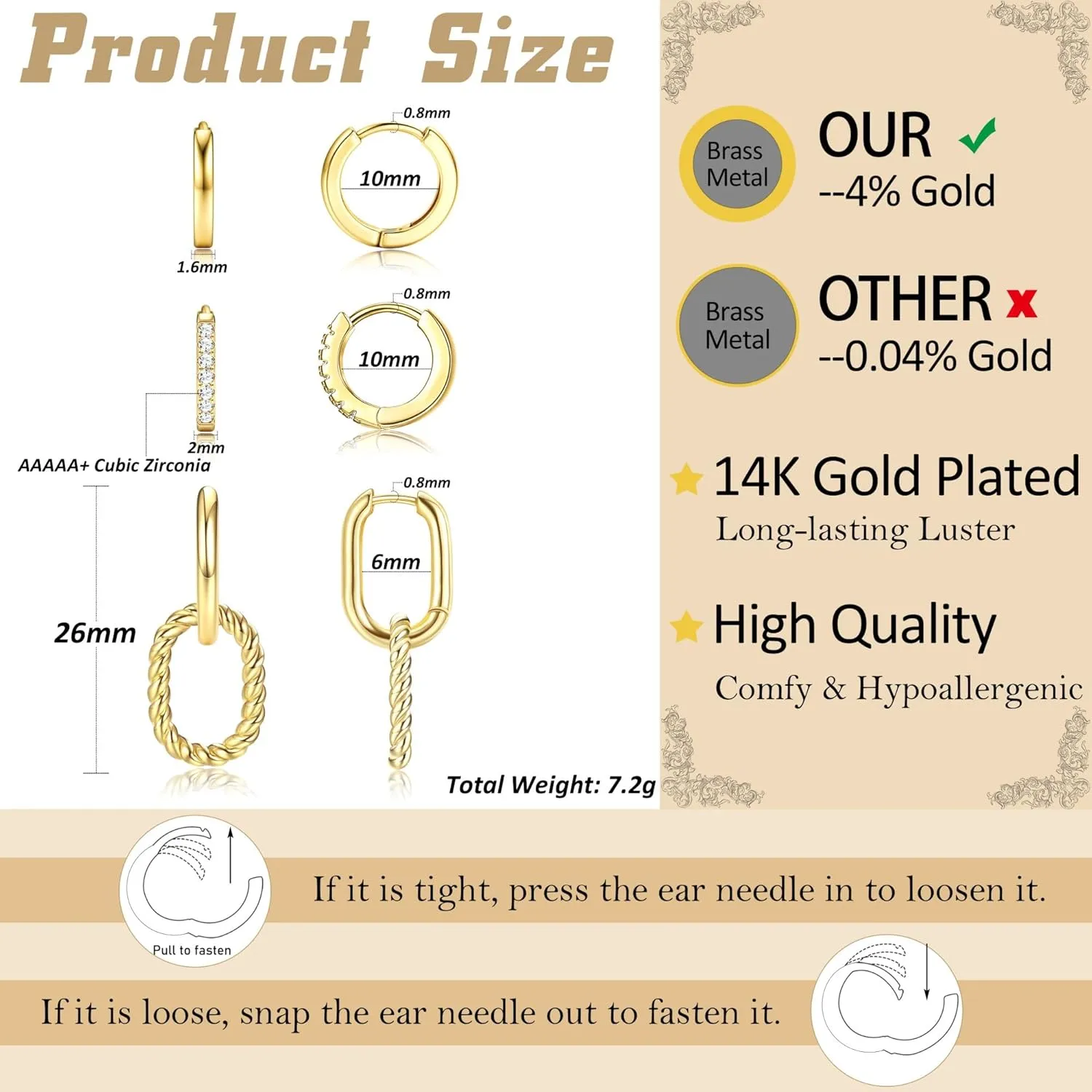 FIBO STEEL Gold Hoop Earring Sets for Women 14K Gold Plated Hoop Stud Earrings for Multiple Piercing Chunky Gold Huggie Hoop Earrings Stack Hypoallergenic Dangle Cartilage Piercing Jewelry 3Pairs
