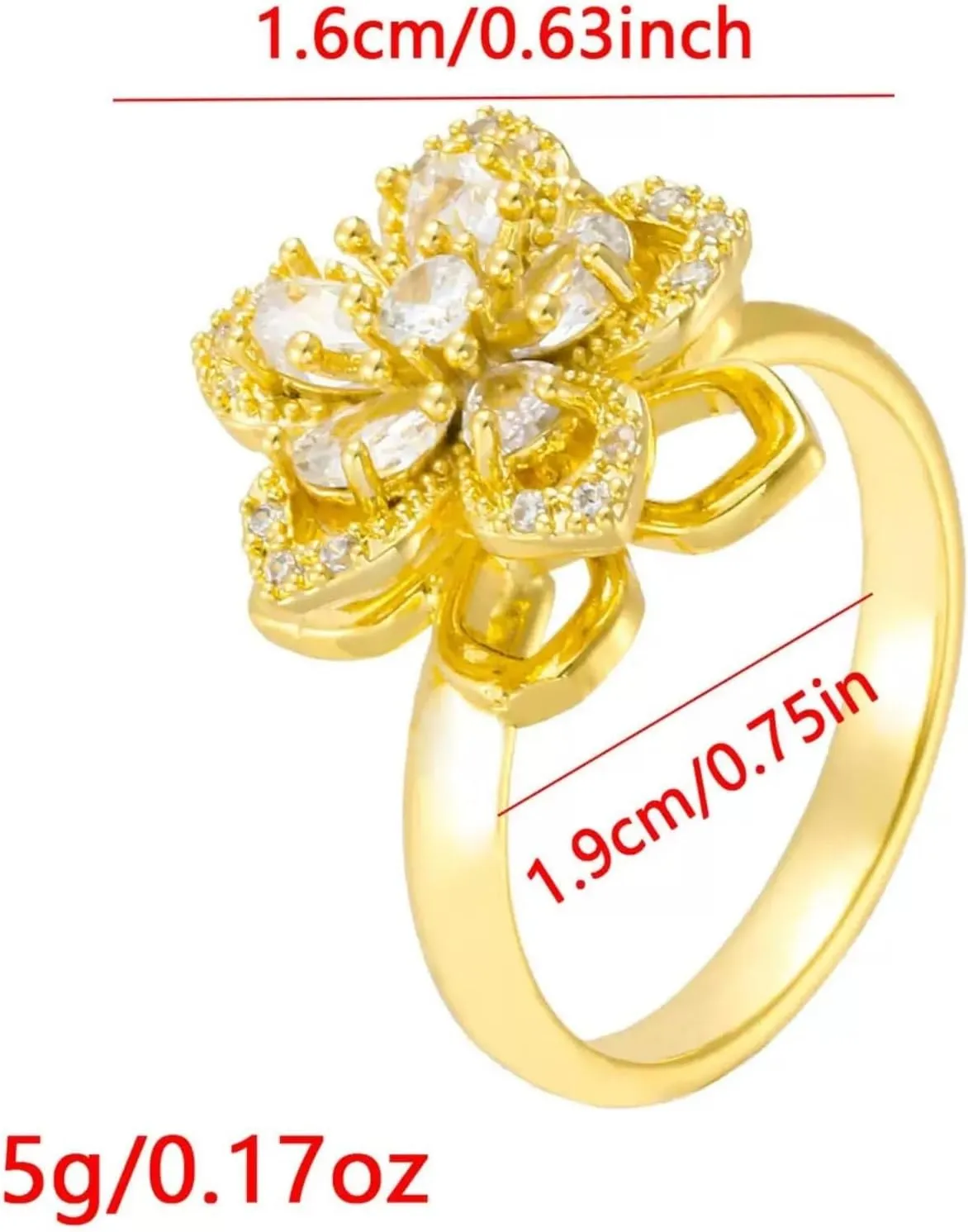 Fidget Ring Sunflower Ring for Women Gold Anxiety Crystal Rings Cubic Zirconia Sunflower Ring Open Adjustable Fidget Ring Spinner Sun Ring for Men Trendy Jewelry