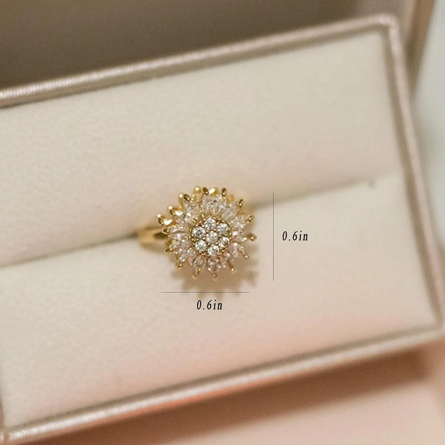 Fidget Ring Sunflower Ring for Women Gold Anxiety Crystal Rings Cubic Zirconia Sunflower Ring Open Adjustable Fidget Ring Spinner Sun Ring for Men Trendy Jewelry