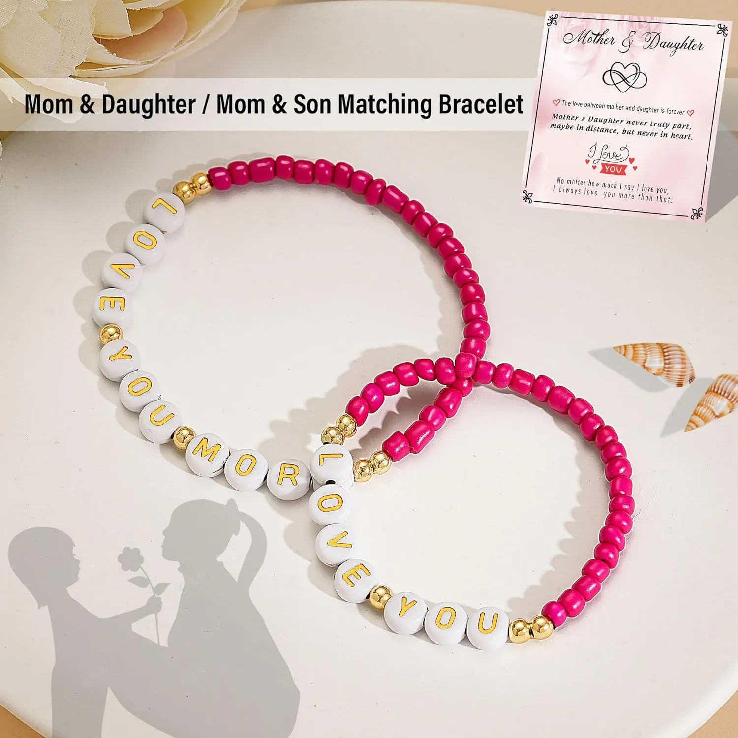 First Day of School Gifts Matching Bracelets for Women Girls Mother and Daughter Beaded Bracelet Multicolor Bead Stretch Back to School Gift I Love You Engraved Christmas Birthday Jewelry