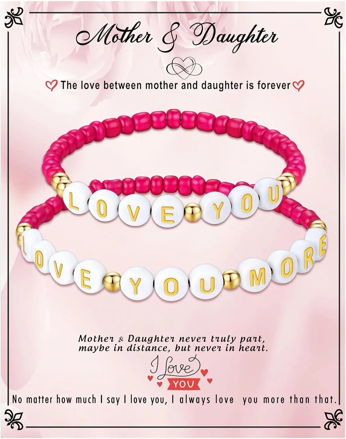 First Day of School Gifts Matching Bracelets for Women Girls Mother and Daughter Beaded Bracelet Multicolor Bead Stretch Back to School Gift I Love You Engraved Christmas Birthday Jewelry
