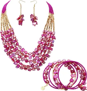 Firstmeet Bohemian Layered Shell Beaded Necklace Set Seed Bead Irregular Costume Jewelry for Women