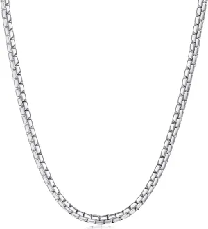 Fiusem Flat Box Chains for Men, 2.5/3/4/4.5/5mm Silver Tone Box Chain Necklace, Stainless Steel Necklaces for Men and Women 16-28 Inches