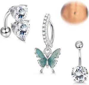 Florideco 3Pcs 14g Belly Button Ring Surgical Steel Clicker Belly Button Rings for Women Simple Belly Rings Reverse Curved Navel Barbell Navel Rings Body Piercing Jewelry 1