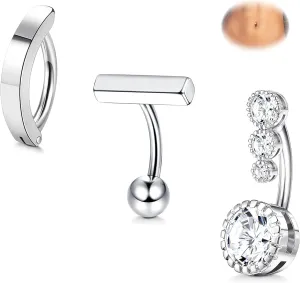 Florideco 3Pcs 14g Belly Button Ring Surgical Steel Clicker Belly Button Rings for Women Simple Belly Rings Reverse Curved Navel Barbell Navel Rings Body Piercing Jewelry 6