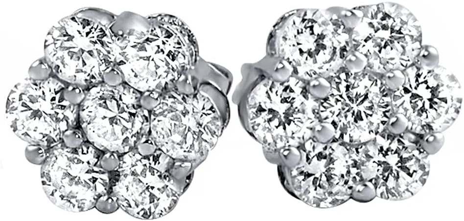 Flower Cluster Brilliant 925 Sterling Silver Honey Comb Set Iced Cz Circle Screw Back Stud Round Hip Hop Hypoallergenic Cubic Zirconia Earrings For Men And Women