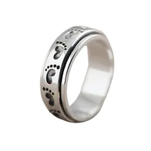 Footprints Pattern Ring, 925 Silver Spinner Ring, Footprints Band Ring, Child Footprint Ring, Handmade Ring, Spinner Ring, Footprint Spinner Ring, Wide Band Ring, Family Band Ring, Gift For Her