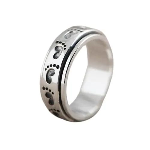 Footprints Pattern Ring, 925 Silver Spinner Ring, Footprints Band Ring, Child Footprint Ring, Handmade Ring, Spinner Ring, Footprint Spinner Ring, Wide Band Ring, Family Band Ring, Gift For Her