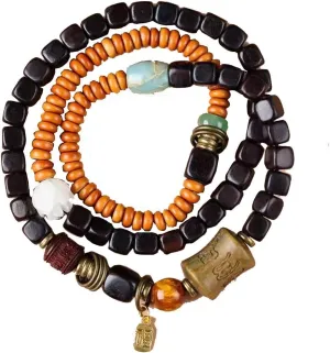 Fozhu Bracelets Set, Buddhist Prayer Beads, Ethnic Style Black Sandalwood Bracelet Lovers, Bracelets Xizang Buddhist Beads Necklace Jewelry,(Yellow)
