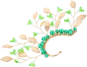 FRCOLOR Fashionable Non Pierced Ear Cuff Retro Leaf Design with Rhinestones for Women Clip Earring for Parties Weddings Daily Wear Sturdy