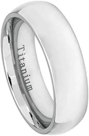 Free Personalized Laser Engraving Ring for Men and Ring for Women Titanium Band Rings 7mm White Titanium Classic Domed Ring Wedding Band Ring Ideal Rings for Couples/Ring for Engagement