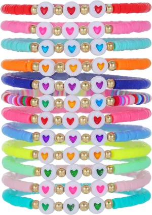 Friendship Bracelets for Women, Inspirational Preppy Bracelets Stackable, Best Friend bracelet Set, Stretch Colorful Heishi Clay Beaded Bracelets for Women