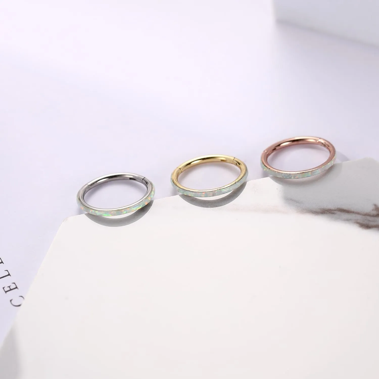 FUNLMO 316L Surgical Steel Nose Ring Hoop Opal Cartilage Earring Conch Daith Rook Orbital Helix Daith Tragus Piercing Jewelry Cartilage Septum Jewelry Cartilage Conch Hoop Earring