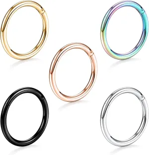 FUNLMO 5 Pcs / 3 Pcs 316L Surgical Steel Nose Rings Septum Rings Conch Helix Tragus Daith Rook Cartilage Piercing Jewelry Lip Rings for Women Men