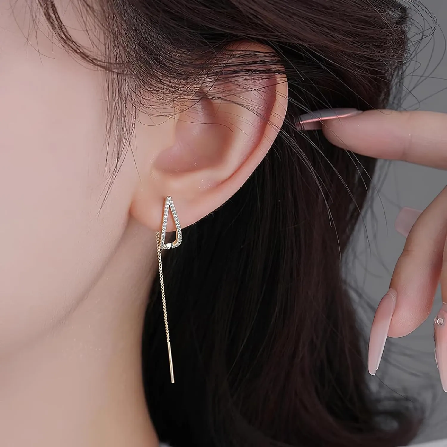 FUNYCEHN S925 Sterling Silver Threader Earrings for Women Dainty Long Chain Ear Line with Cubic Zirconia Elegant Dangle Tassel Earrings Heart Earring Wedding Jewelry Christmas Graduation Gifts for Her