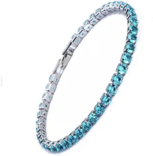 FuSi Young Tennis Chain Bracele Shiny Crystal Full Diamond Bracelet for Wedding,Birthday,Christmas (Light Blue) FSUS0062 0