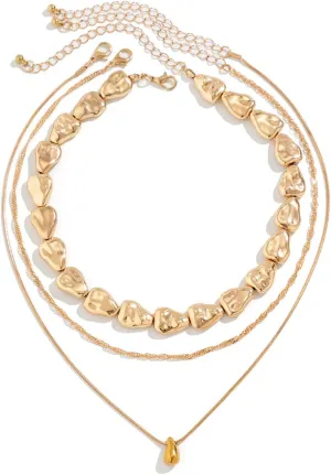 FUTIMELY Chunky Layered Teardrop Necklaces for Women,Adjustable 14K Gold Plated/Silver Chain Waterdrop Pendant Choker Necklace Beach Cute Trendy Jewelry