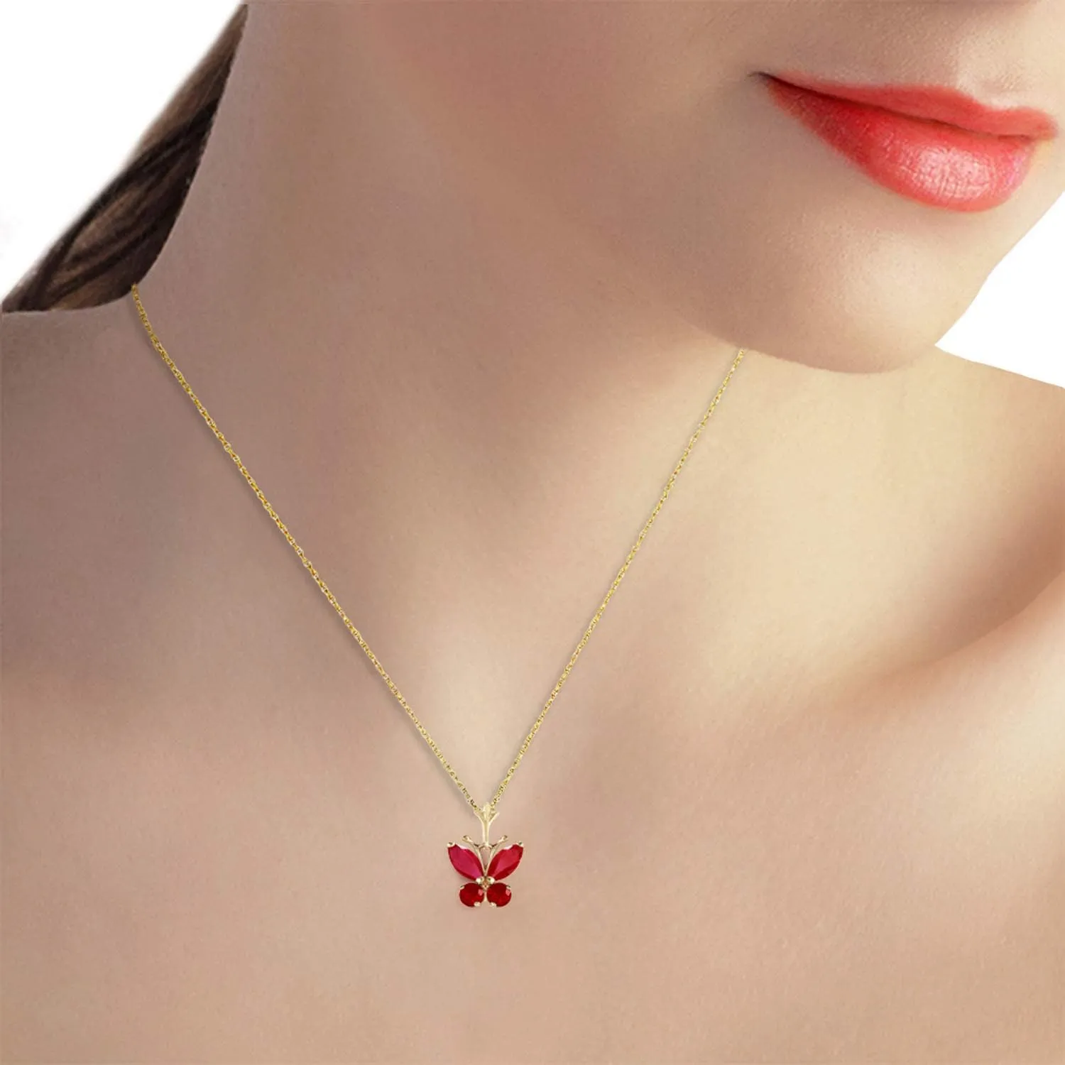 Galaxy Gold GG 14k Solid Yellow Gold Butterfly Necklace Brilliant Ruby