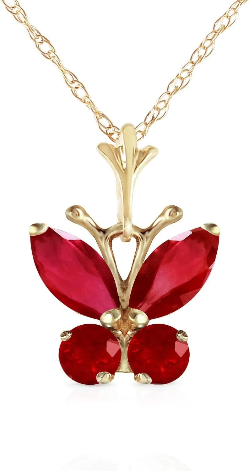 Galaxy Gold GG 14k Solid Yellow Gold Butterfly Necklace Brilliant Ruby
