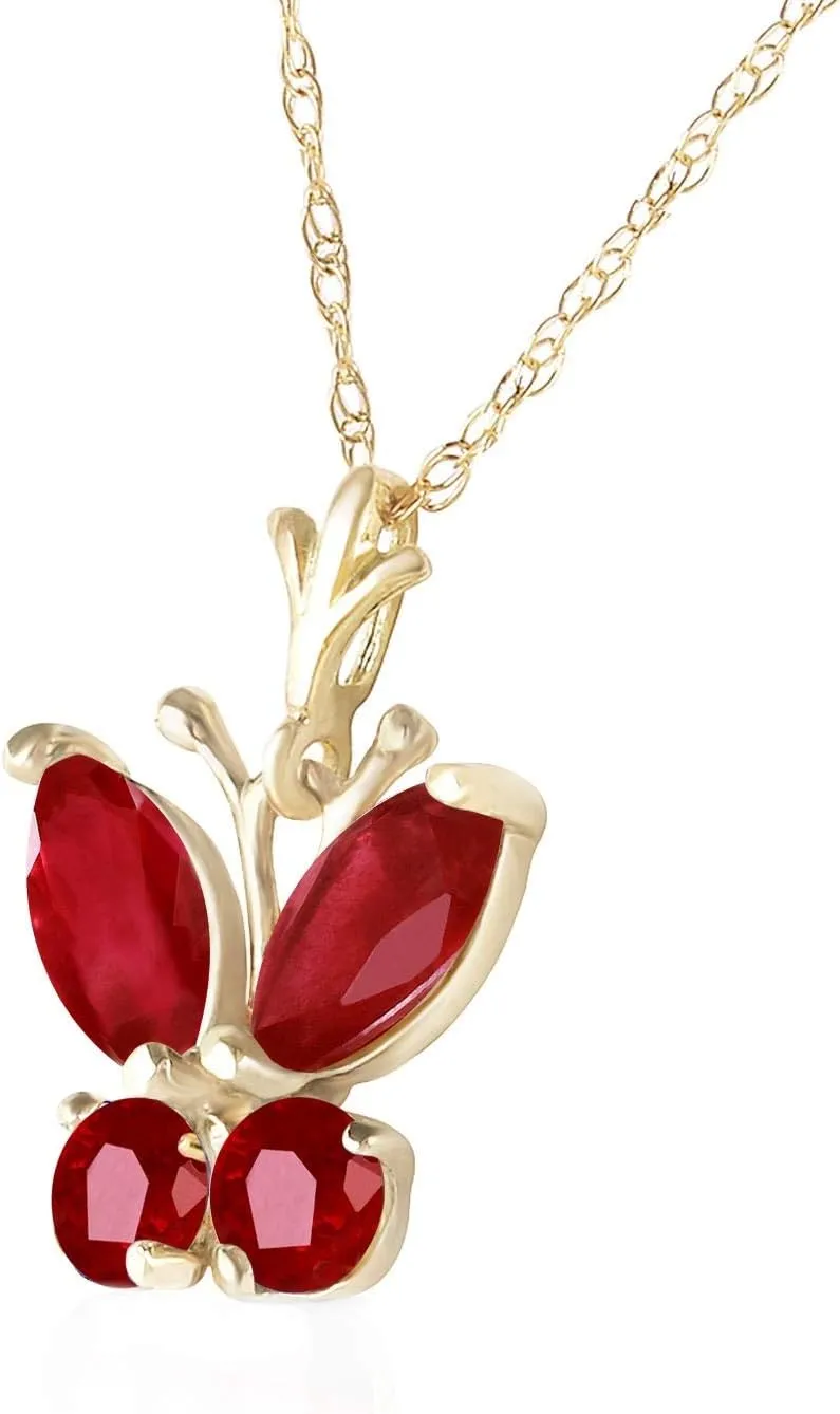 Galaxy Gold GG 14k Solid Yellow Gold Butterfly Necklace Brilliant Ruby