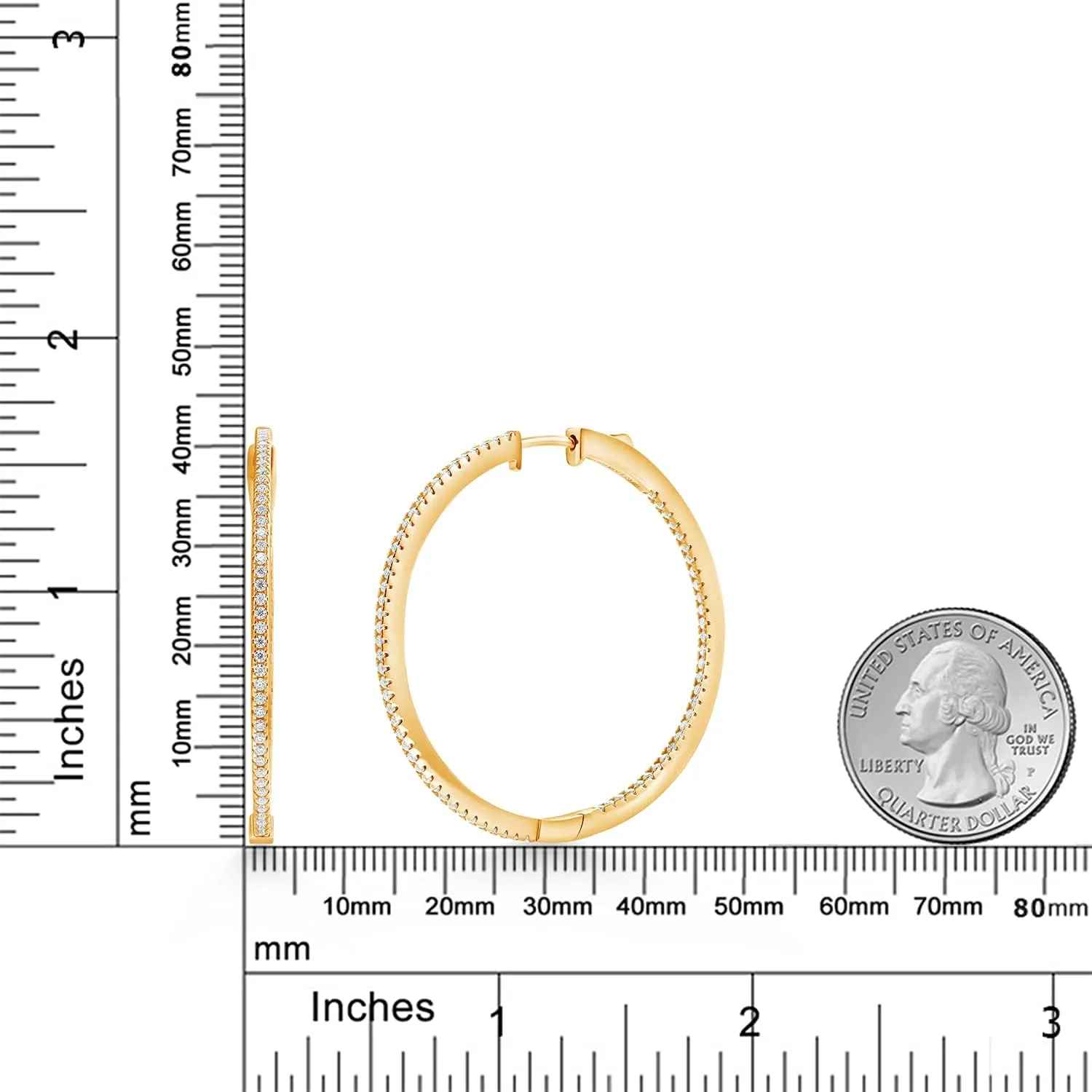 Gem Stone King 1.15 Cttw White Moissanites Inside-Outside Round Hoop Earrings For Women | 925 Sterling Silver | 1.5 Inch Diameter | Fine Jewelry Gifts for Her Mom Women Wife