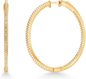 Gem Stone King 1.15 Cttw White Moissanites Inside-Outside Round Hoop Earrings For Women | 925 Sterling Silver | 1.5 Inch Diameter | Fine Jewelry Gifts for Her Mom Women Wife