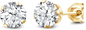 Gem Stone King 3.50 Ct Ideal-Cut White CZ Round 18K Gold Plated Stud Earrings For Women Men 6.5MM