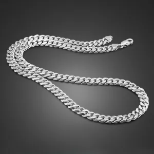 Genuine 100% 925 Sterling Silver Men&#39;s Necklace Fashion Punk Curb Cuban Link Chain  6.5 mm 20-24 in Man Fine Jewelry Gift