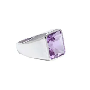 Genuine Amethyst Ring, 925 Silver Ring Men, Handmade Ring Men, Purple Gemstone Ring, Signet Men Ring, Cocktail Silver Ring, Ottoman Silver Ring, Signet Ring Boys, Heavy Ring, Thanksgiving Gift