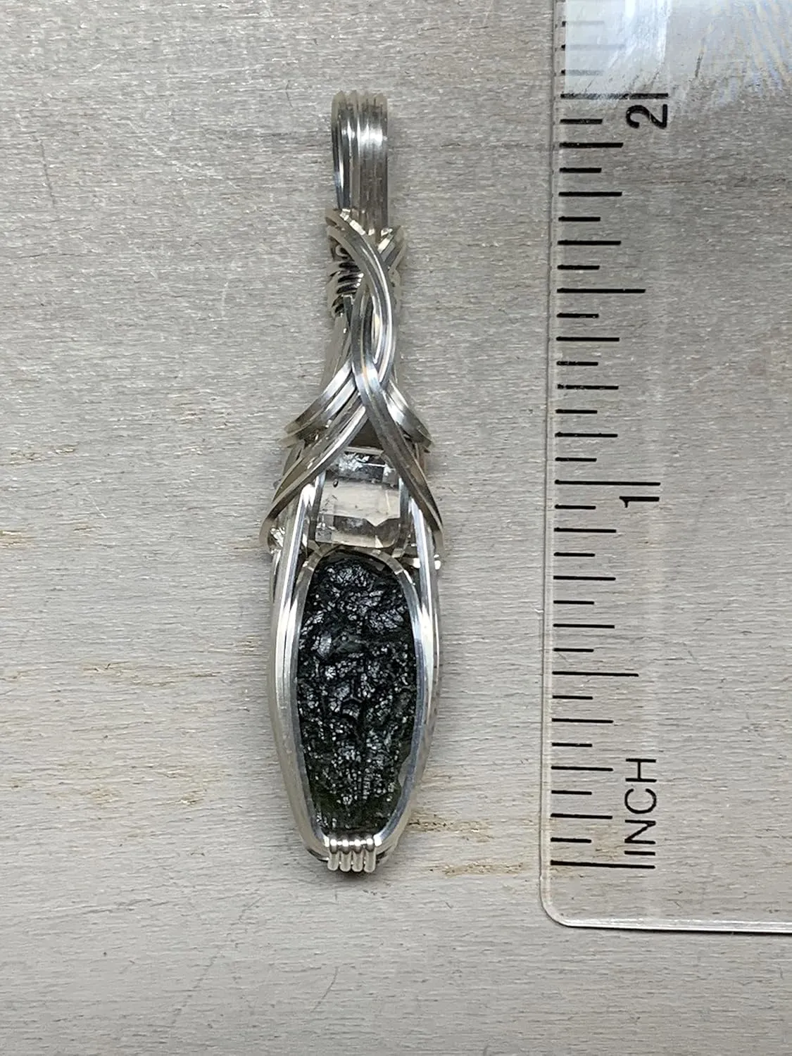 Genuine Moldavite Crystal - Large Herkimer Diamond Necklace Pendant - High Vibration Czech Moldavite Pendant | Healing Moldavite Stone Christmas Gift S61a (Silver, 1.8 Gram Moldavite, S)