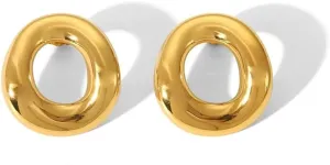 Geometric Minimalist Stud Earrings for Women 14k Gold Simple Hollow out Round Shape Trendy Stainless Steel Hypoallergenic Cartilage Piercing Earring Dainty Statement Aesthetic Jewelry Gifts Birthday