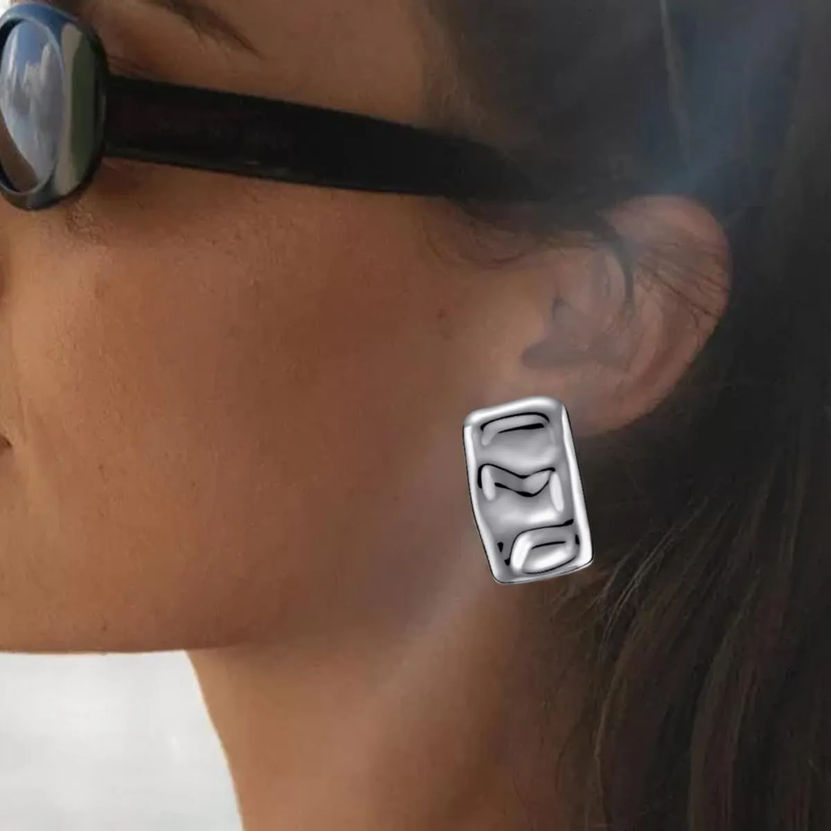 Geometric Rectangle Gold Stud Earrings Irregular Hammered Chunky Statement Square Earrings for Women Trendy