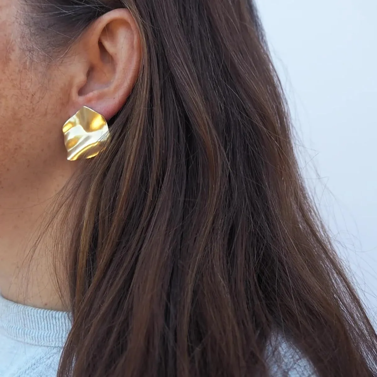 Geometric Rectangle Gold Stud Earrings Irregular Hammered Chunky Statement Square Earrings for Women Trendy