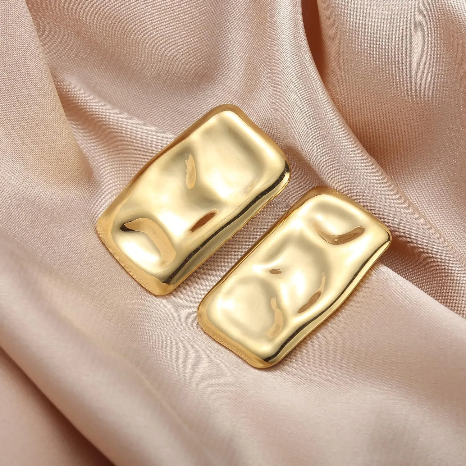 Geometric Rectangle Gold Stud Earrings Irregular Hammered Chunky Statement Square Earrings for Women Trendy