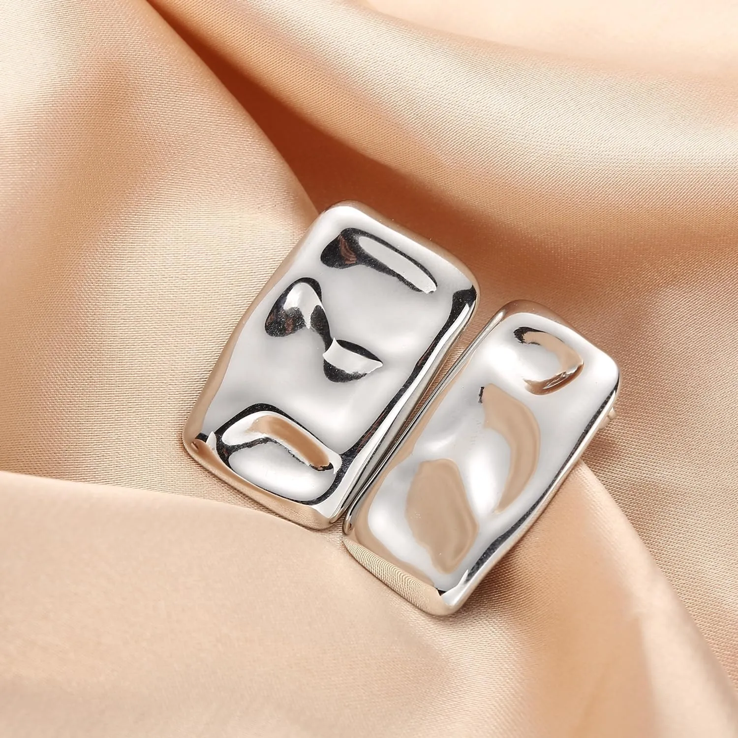 Geometric Rectangle Gold Stud Earrings Irregular Hammered Chunky Statement Square Earrings for Women Trendy