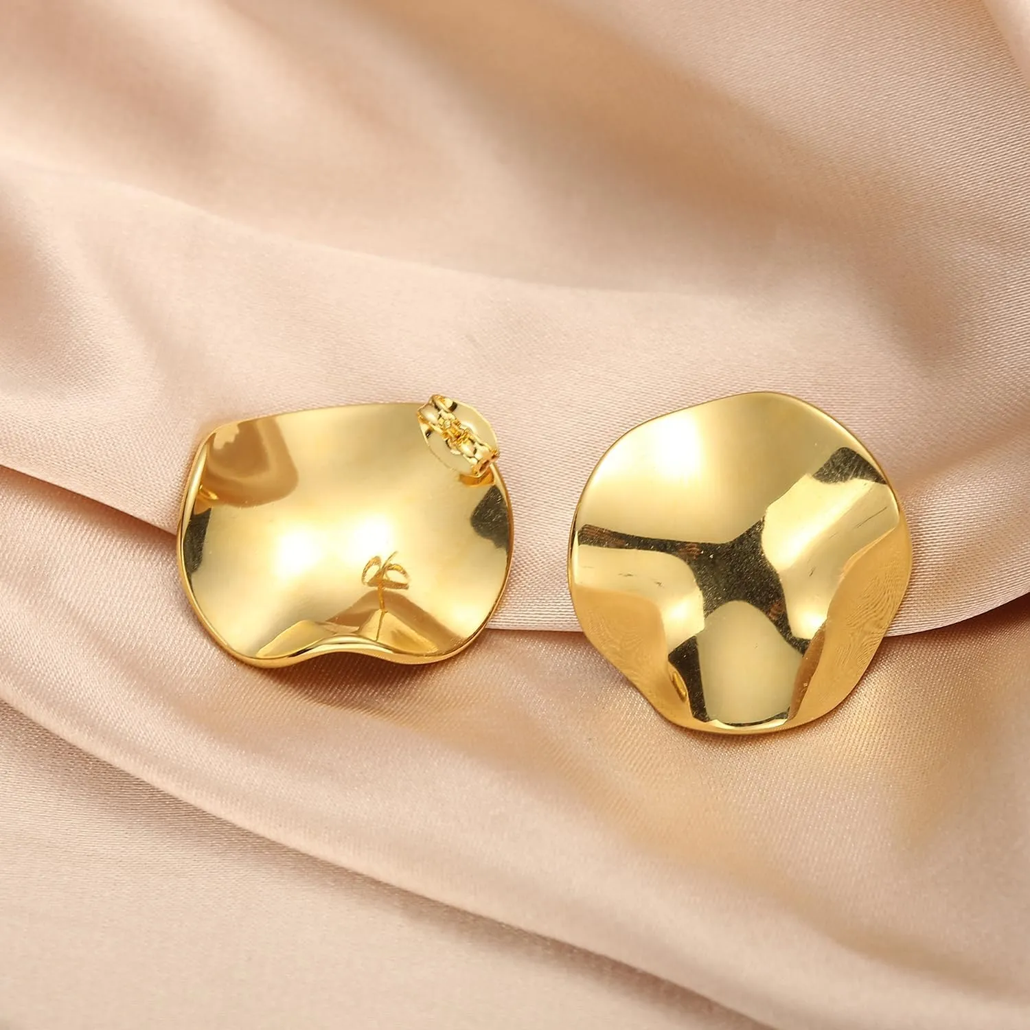 Geometric Rectangle Gold Stud Earrings Irregular Hammered Chunky Statement Square Earrings for Women Trendy