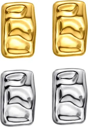 Geometric Rectangle Gold Stud Earrings Irregular Hammered Chunky Statement Square Earrings for Women Trendy