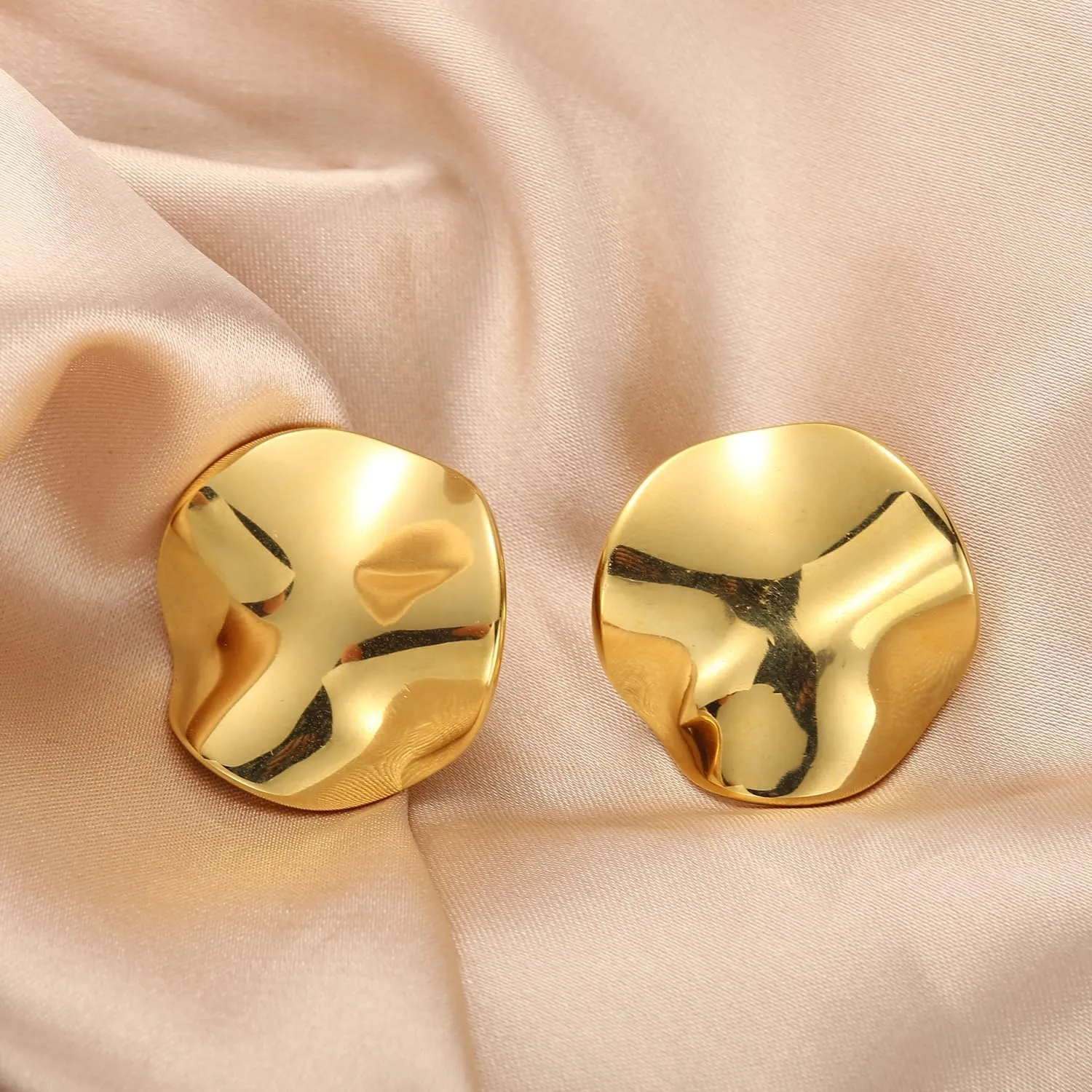 Geometric Rectangle Gold Stud Earrings Irregular Hammered Chunky Statement Square Earrings for Women Trendy