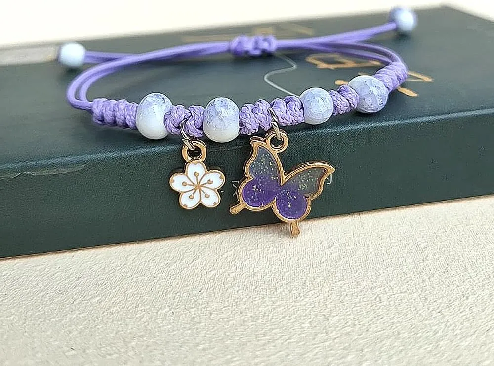 GIGB PBDK Handmade Butterfly Flower Beaded Bracelets,Colorful Adjustable Strings Braided Bracelets,Trendy Friendship Couple Jewelry Gifts for Women Bestie