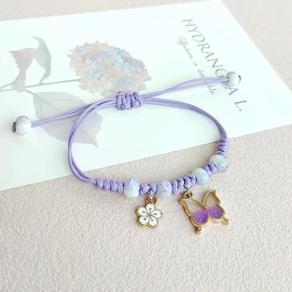 GIGB PBDK Handmade Butterfly Flower Beaded Bracelets,Colorful Adjustable Strings Braided Bracelets,Trendy Friendship Couple Jewelry Gifts for Women Bestie