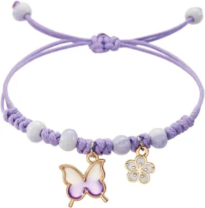 GIGB PBDK Handmade Butterfly Flower Beaded Bracelets,Colorful Adjustable Strings Braided Bracelets,Trendy Friendship Couple Jewelry Gifts for Women Bestie